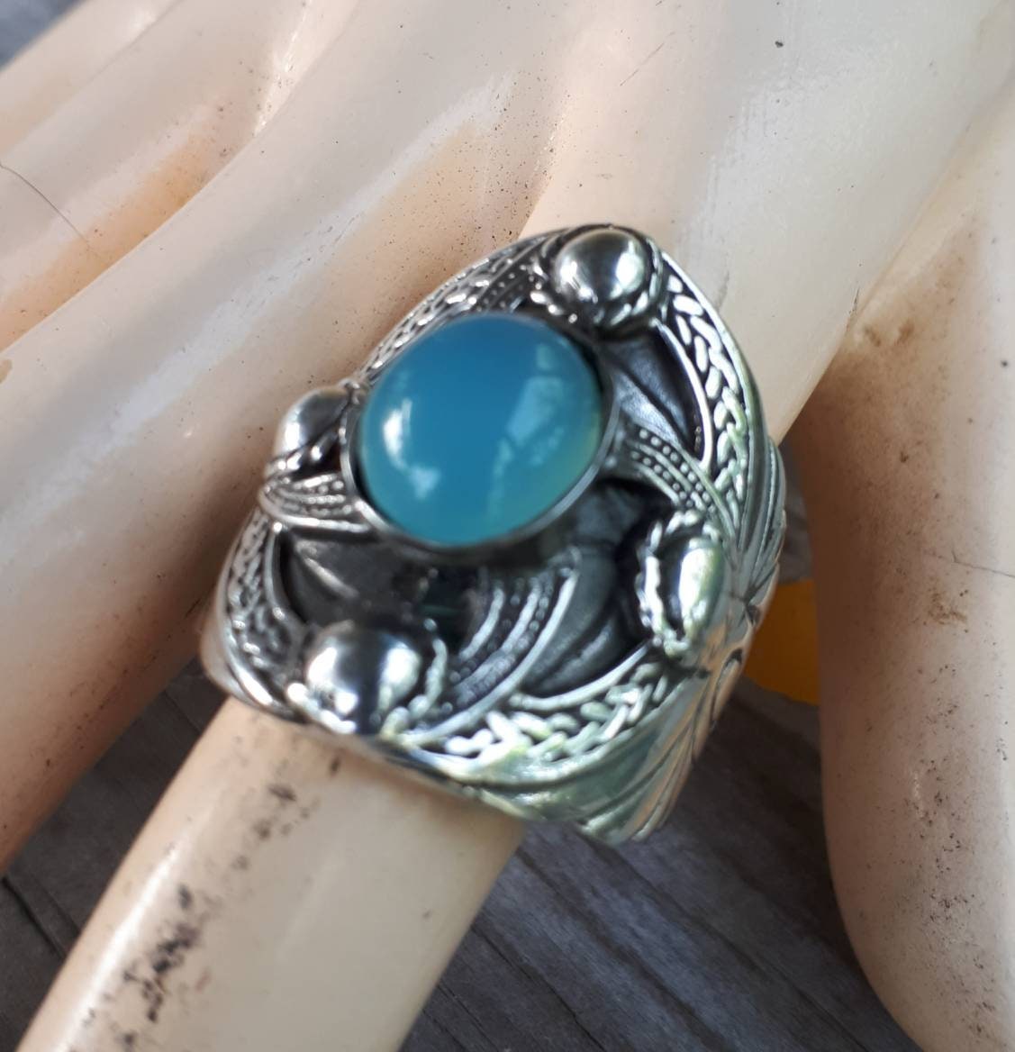 Large mans stone ring,925 sterling silver,blue chalcedony/onyx,celtic ring,medieval,tribal,large silver ring,shield,steampunk,celtic shield,