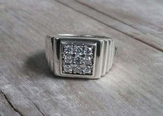 Cz ring,square top ring,cubic zirconia, mans dress ring,sterling silver,signet ring,silver stone ring,hipster,handmade,