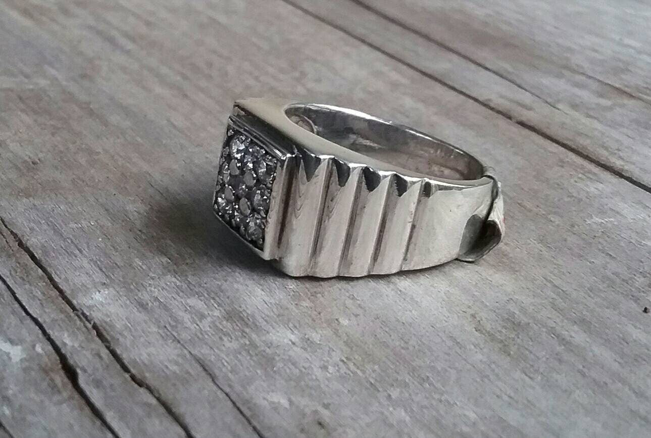 Cz ring,square top ring,cubic zirconia, mans dress ring,sterling silver,signet ring,silver stone ring,hipster,handmade,