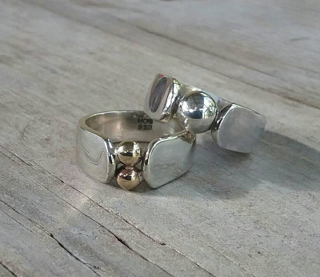 Gold and silver ring,9k gold ball,sterling silver band,mixed metal ball ring,silver&gold wedding,boho,handmade,retro,steampunk,bespoke