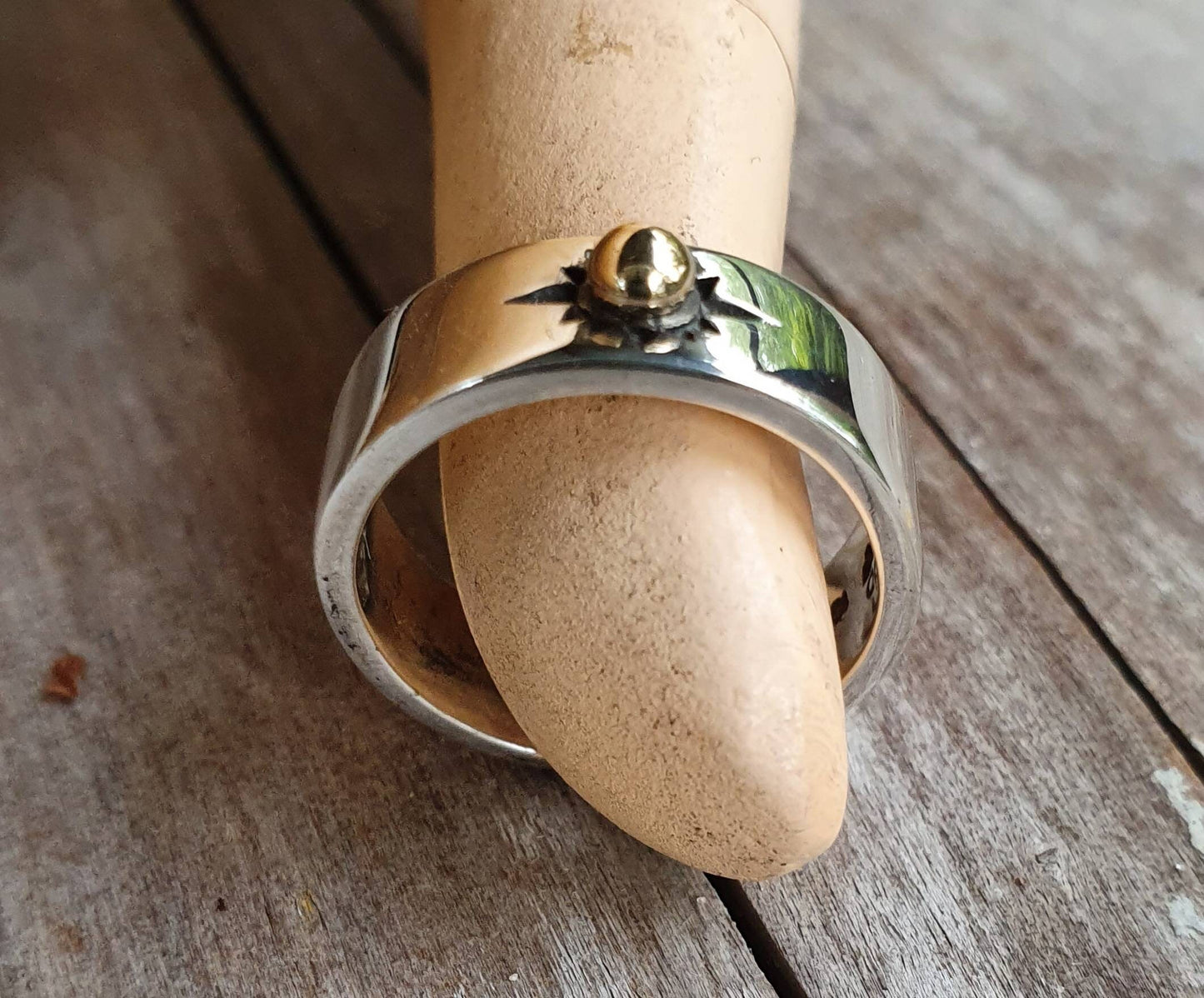 Gold and silver two tone ring,925 sterling silver band with 9k/9ct centre ball,sun ring,wedding ring,