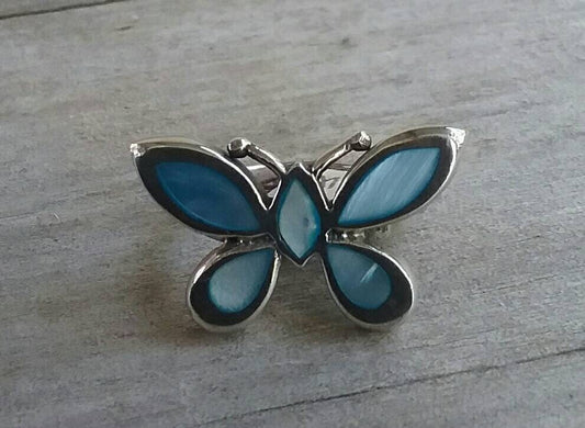 Butterfly ring,925 sterling silver,mother of pearl,inlay,shell, paua,abalone,handmade,goddess,boho,art nouveau,retro,