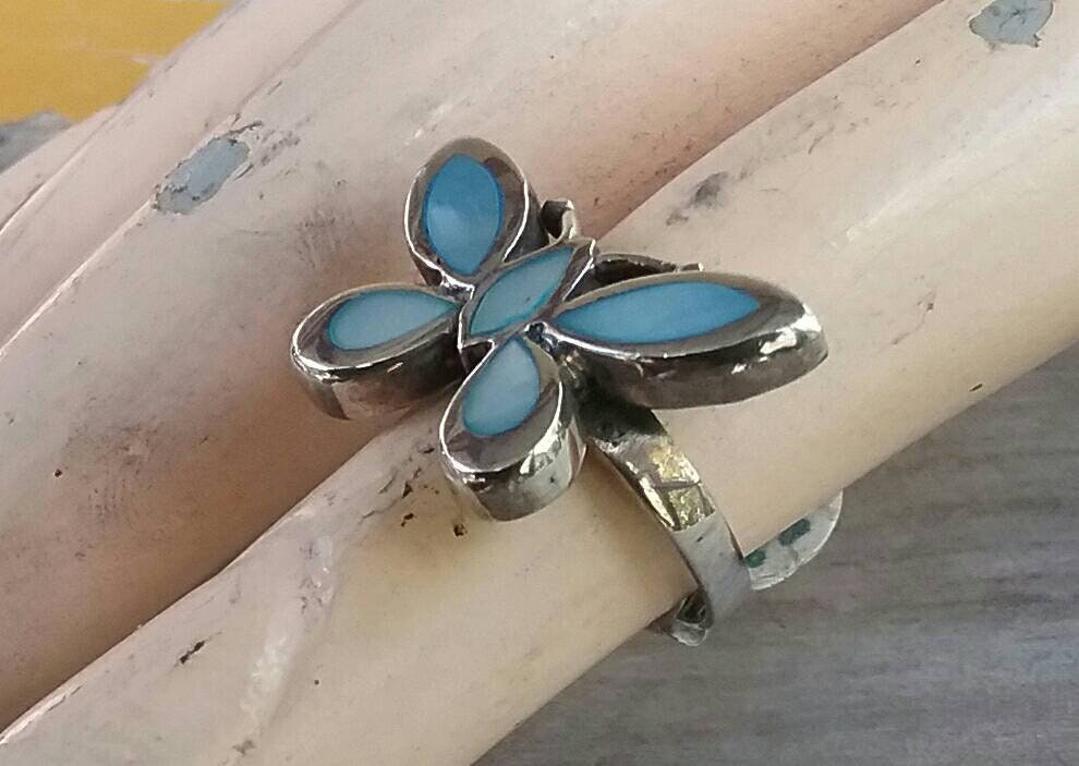 Butterfly ring,925 sterling silver,mother of pearl,inlay,shell, paua,abalone,handmade,goddess,boho,art nouveau,retro,