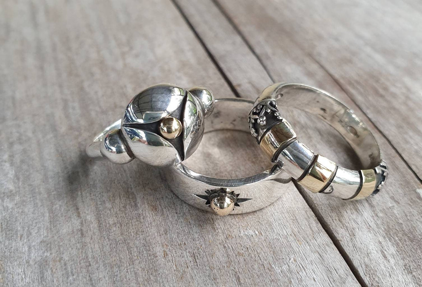 Gold and silver two tone ring,sapphire set in 9k gold,925 sterling silver band,mixed metal