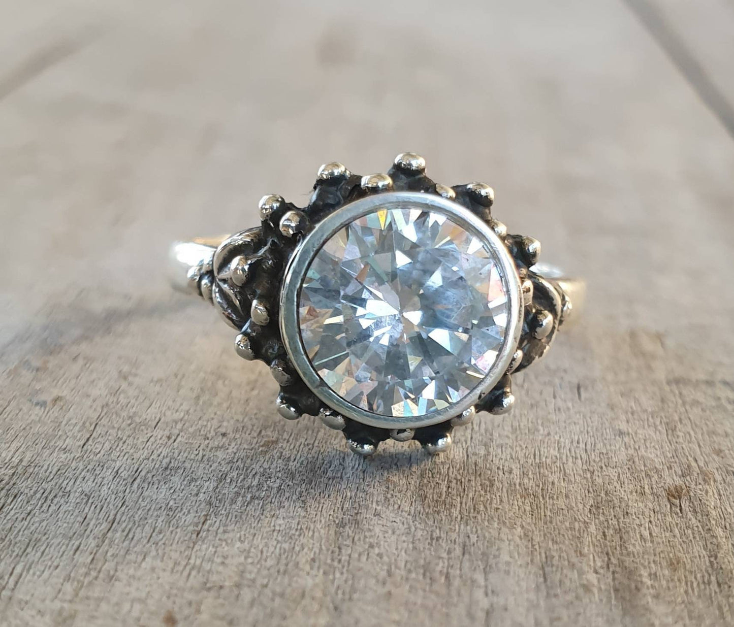 cz ring,925 sterling silver,handmade ball ring,goddess,boho,solitare ring,new age,ball ring,goddess,cubic zirconia,purple stone,