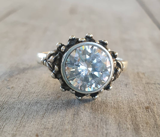 cz ring,925 sterling silver,handmade ball ring,goddess,boho,solitare ring,new age,ball ring,goddess,cubic zirconia,purple stone,