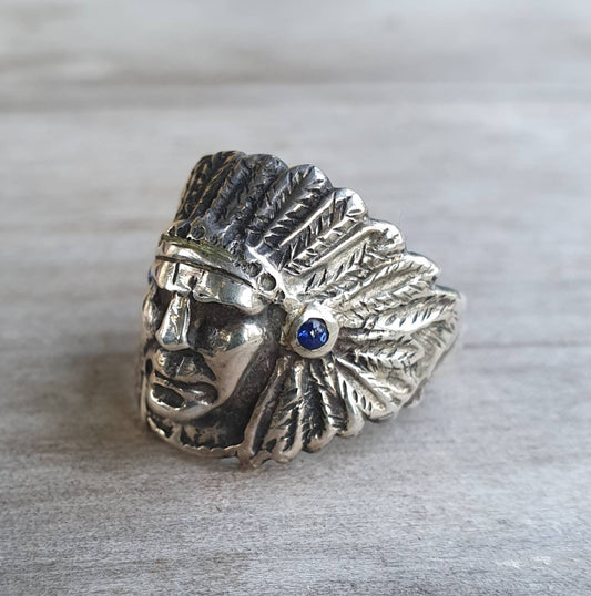 Indian ring,925 sterling silver,Indian chief,tribal,handmade silver,boho,ethnic,Indian face,