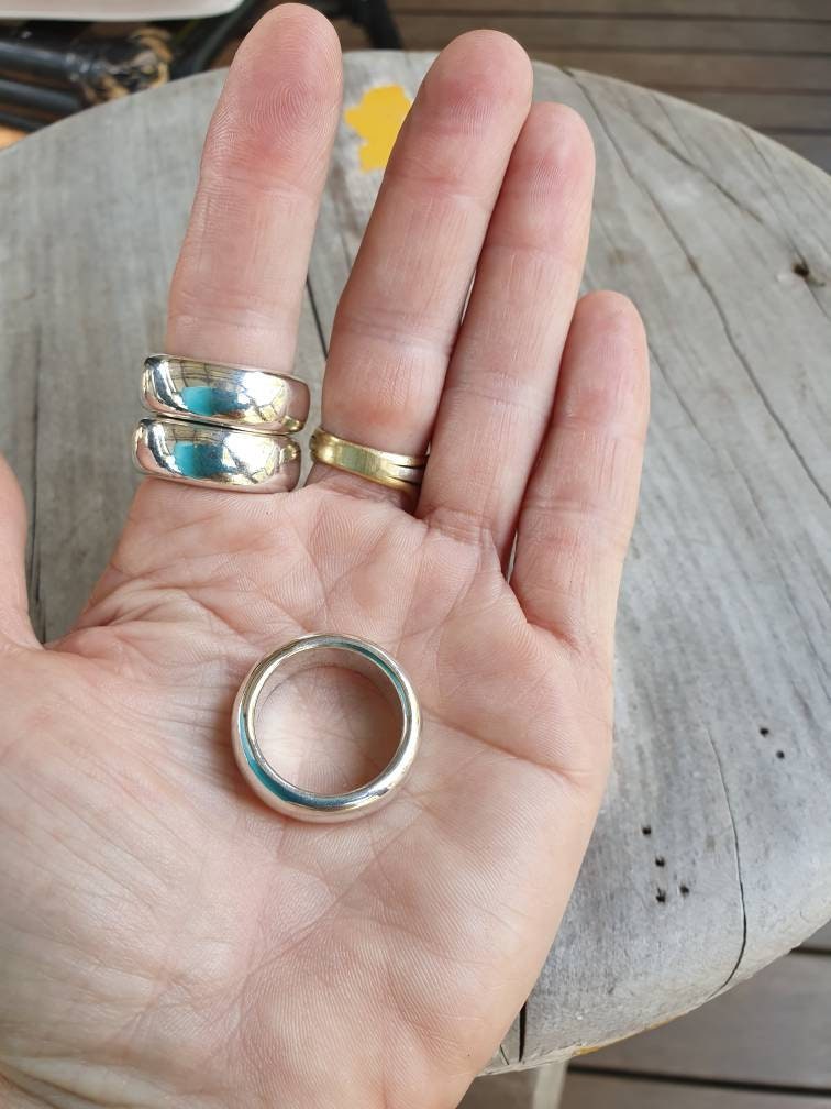 solid band,7.5m wide sterling silver,wedding ring,13 gms rounded band,half round ring,unisex,hand made,industrial,designer,
