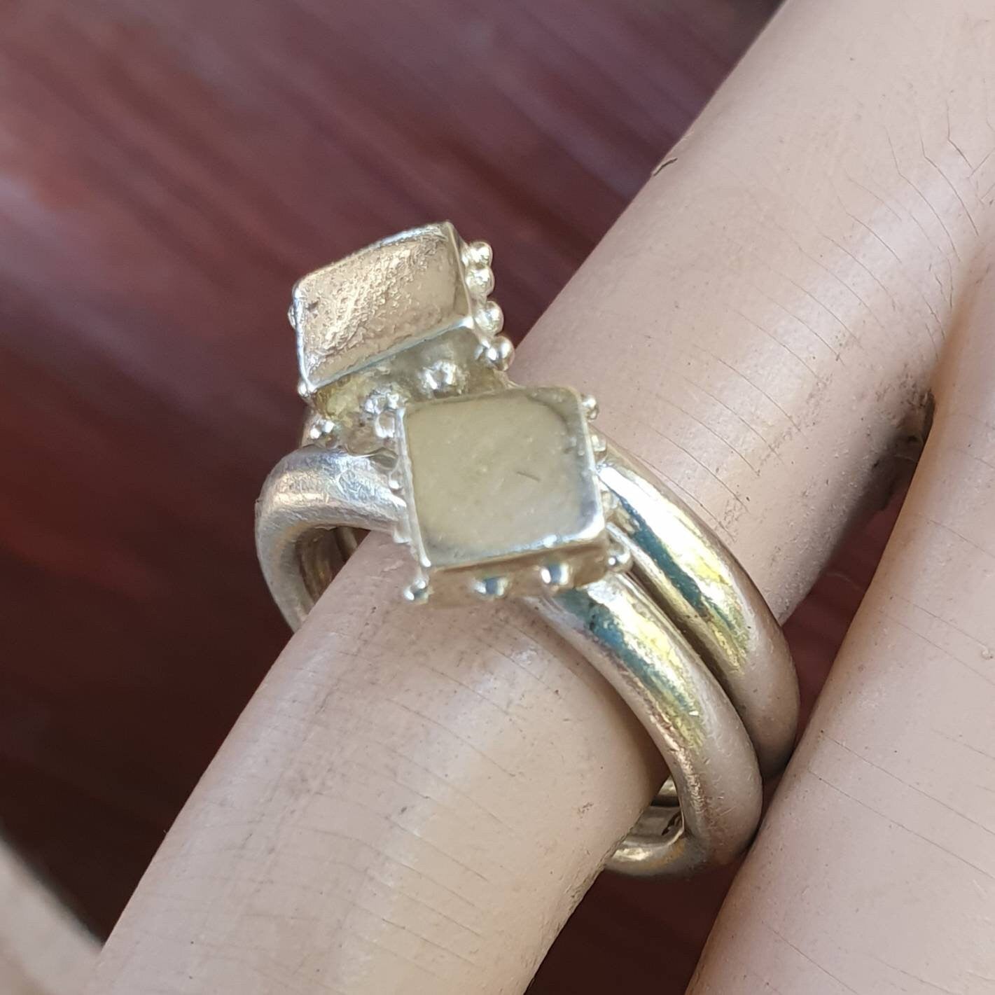 Chunky ring,sterling silver,double diamond,chunky bands,handmade,boho,goddess,round wedding band,thick silver ring,