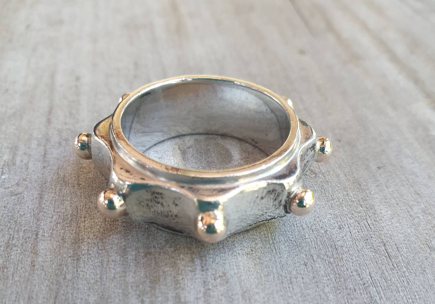 Chunky two tone ring,10k Gold and 925 silver band,mixed metal ring,9ct gold,sterling silver ball,boho,man's fashion,unisex,designer,handmade