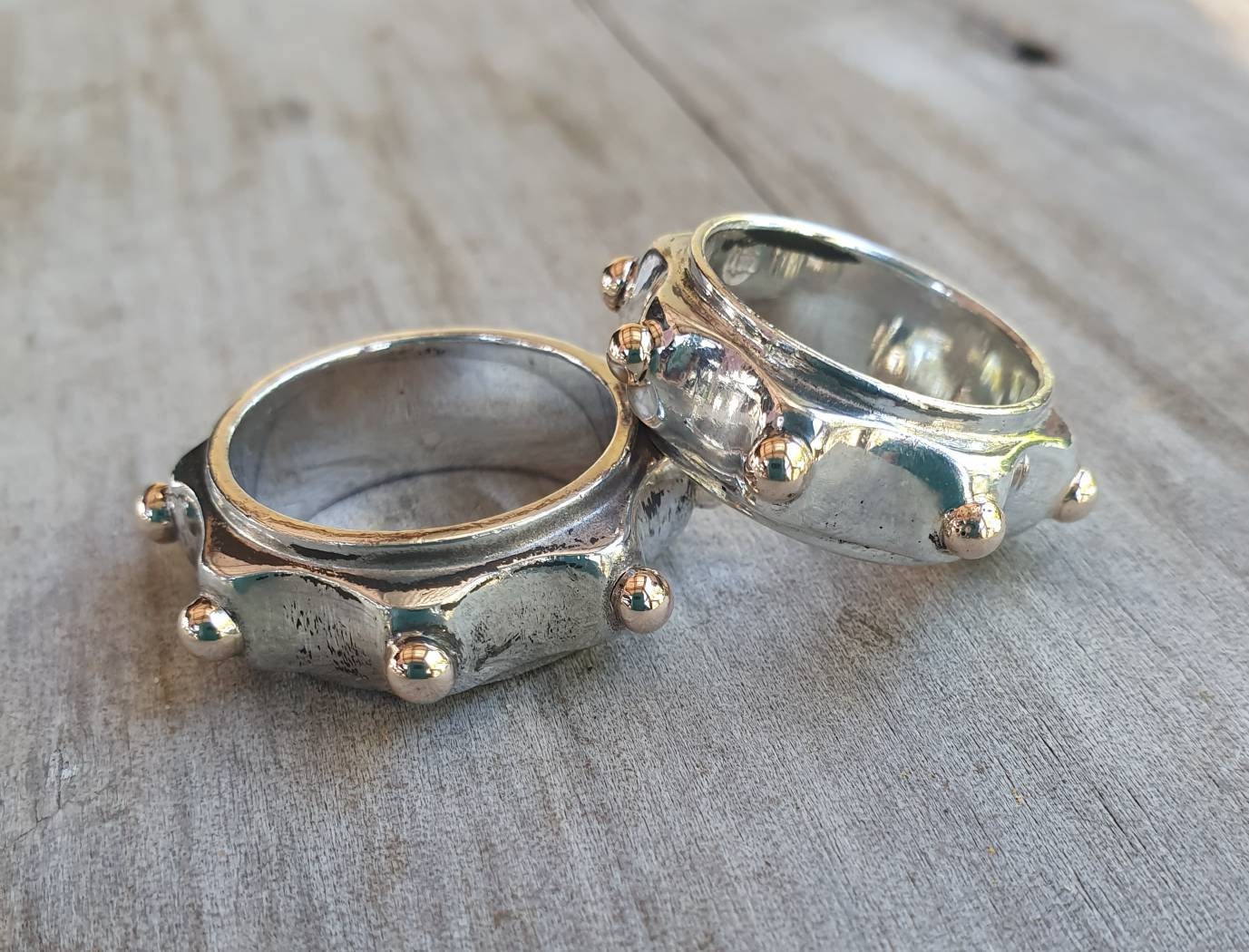 Chunky two tone ring,10k Gold and 925 silver band,mixed metal ring,9ct gold,sterling silver ball,boho,man's fashion,unisex,designer,handmade