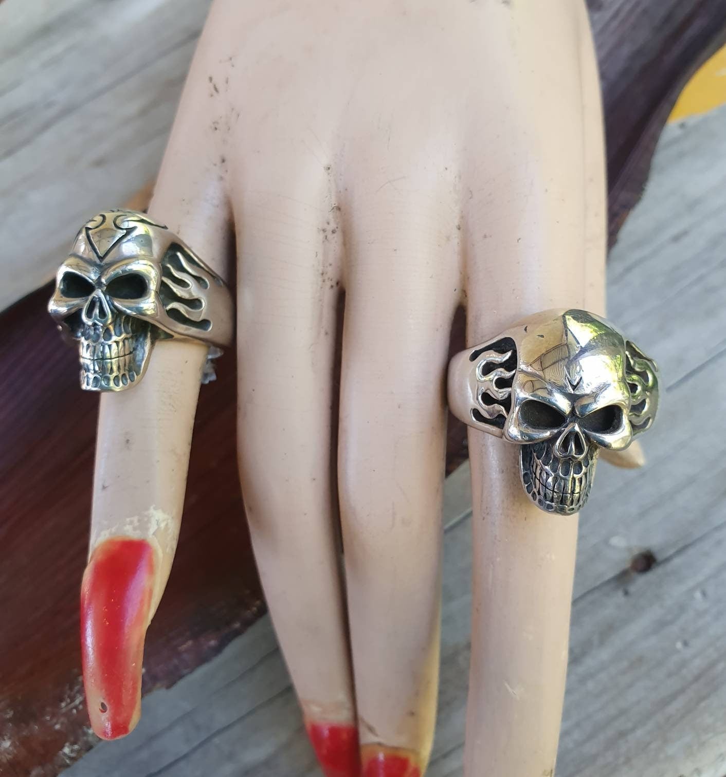Skull ring,flames,sterling silver steampunk,gothic, punk, solid,heavy,hipster,muscle car,