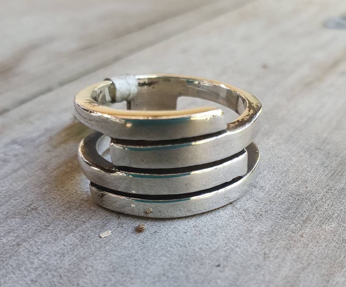 Chunky wide ring,sterling silver, modern wedding ring,