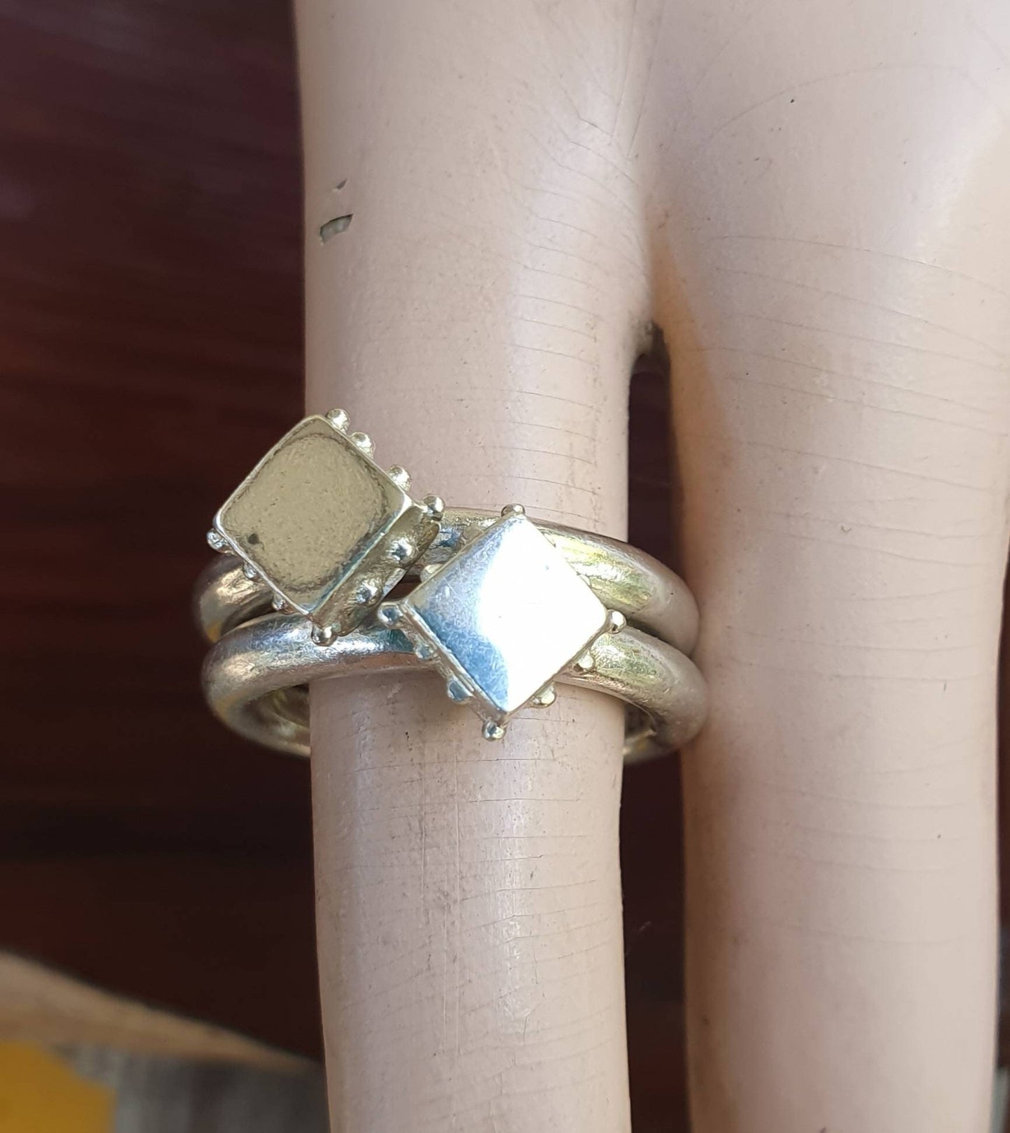 Chunky ring,sterling silver,double diamond,chunky bands,handmade,boho,goddess,round wedding band,thick silver ring,