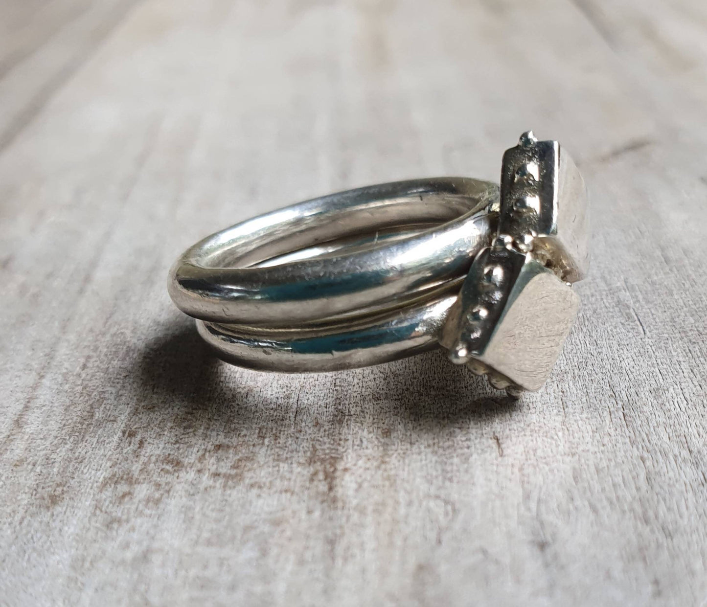 Chunky ring,sterling silver,double diamond,chunky bands,handmade,boho,goddess,round wedding band,thick silver ring,