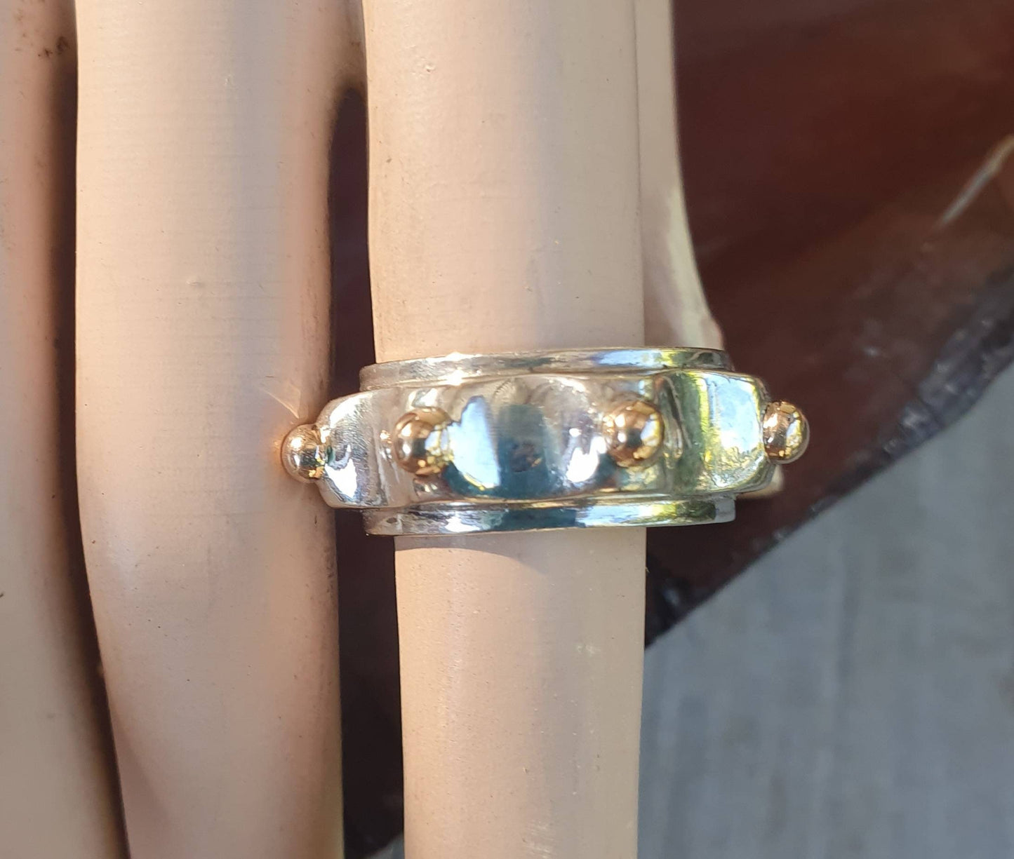 Chunky two tone ring,10k Gold and 925 silver band,mixed metal ring,9ct gold,sterling silver ball,boho,man's fashion,unisex,designer,handmade