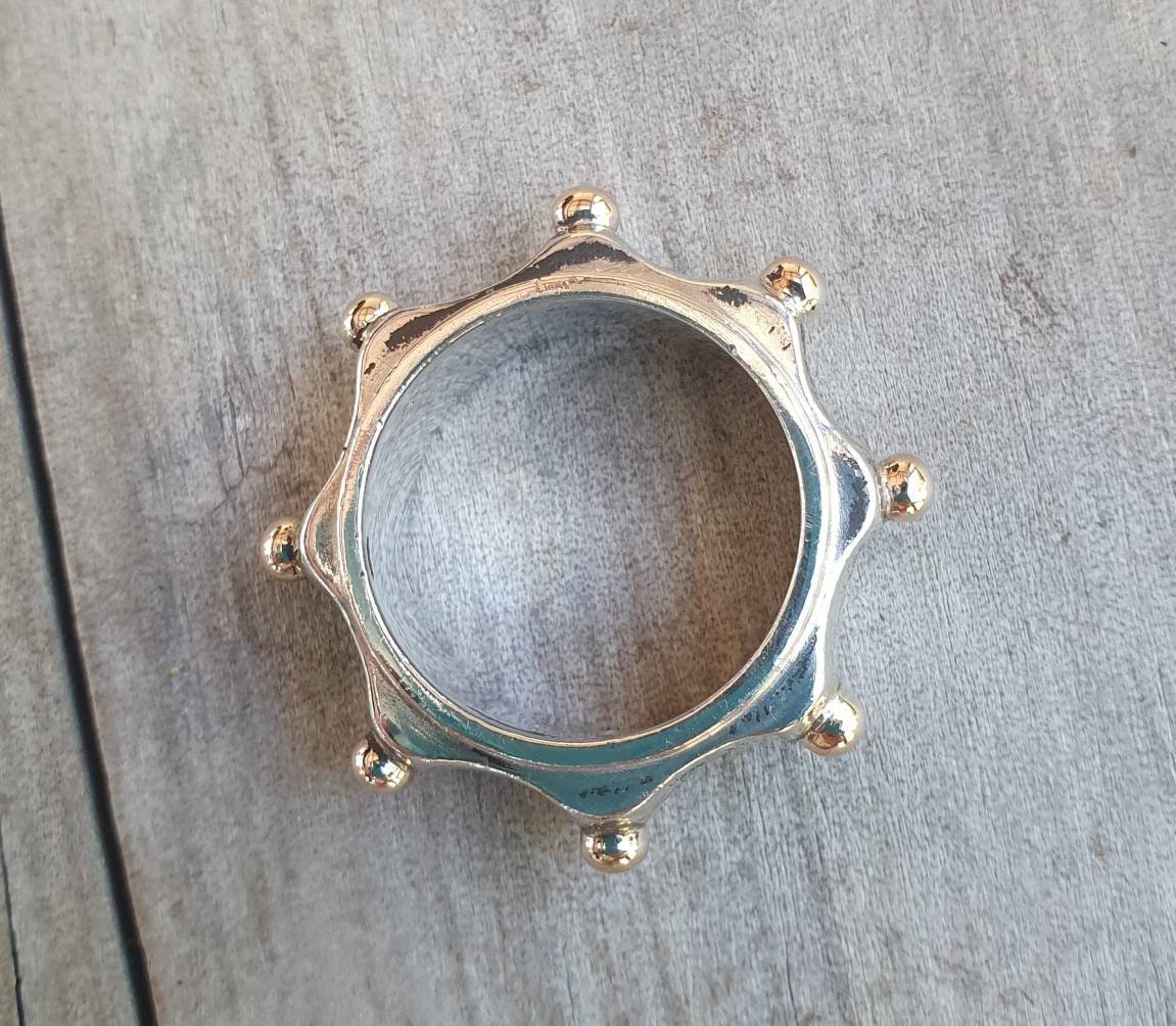 Chunky two tone ring,10k Gold and 925 silver band,mixed metal ring,9ct gold,sterling silver ball,boho,man's fashion,unisex,designer,handmade