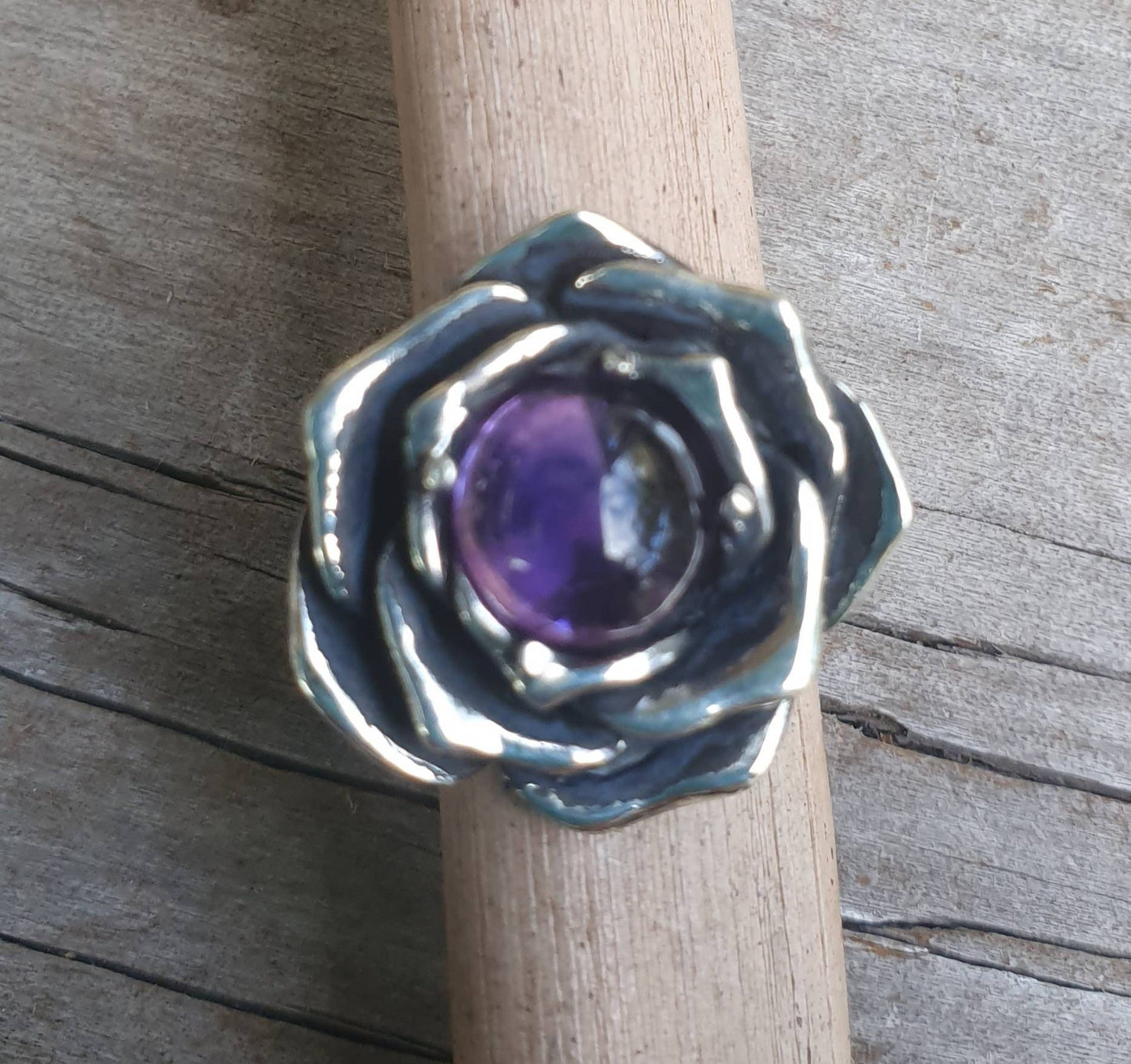 Rose amethyst ring,925 sterling silver,handmade,large rose,boho,big chunky ring steampunk, gothic, art nouveau ,victorian