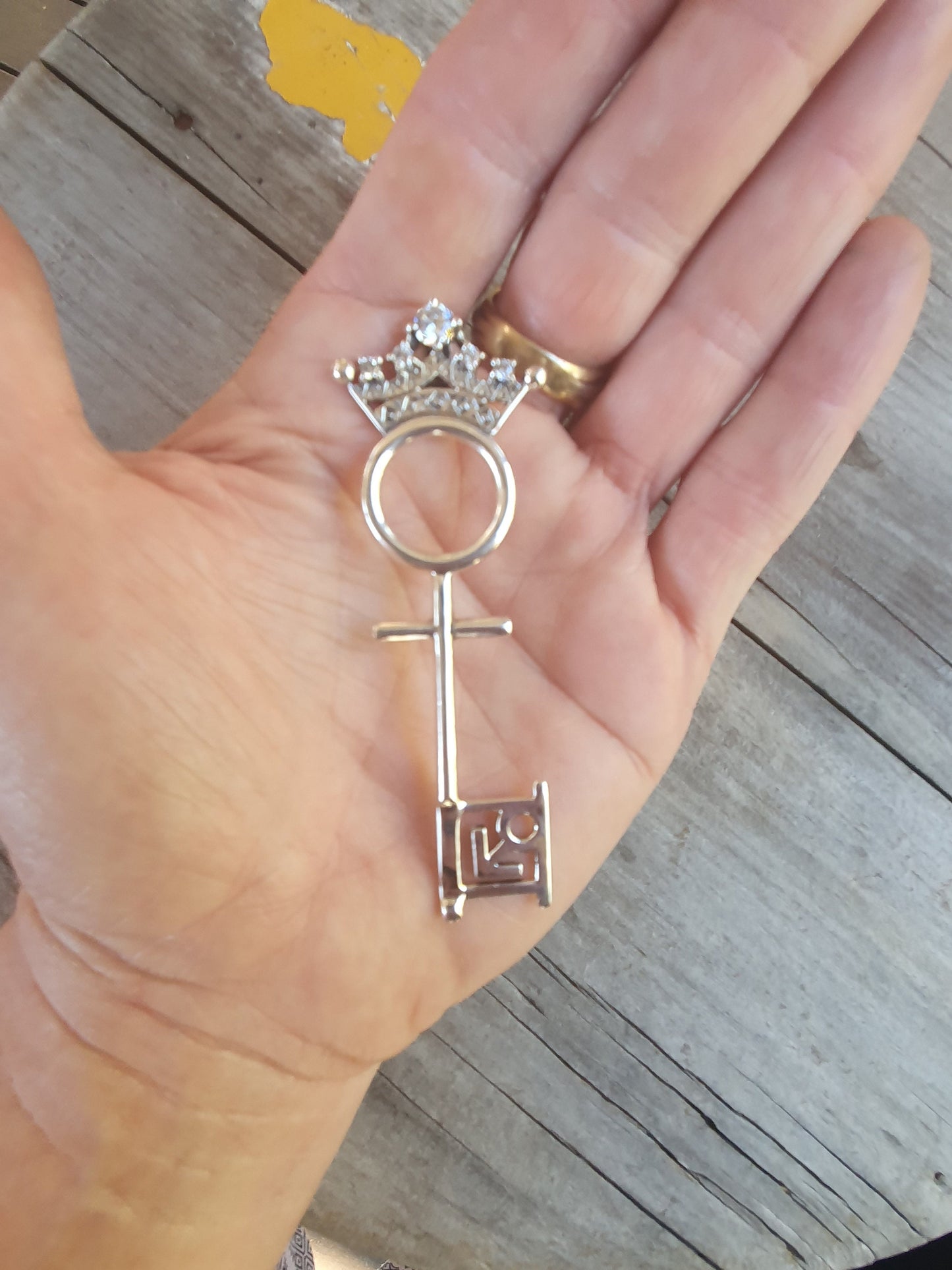 Crown key pendant,vintage,1990s,sterling silver,cubic zirconia, cz,pet of the month