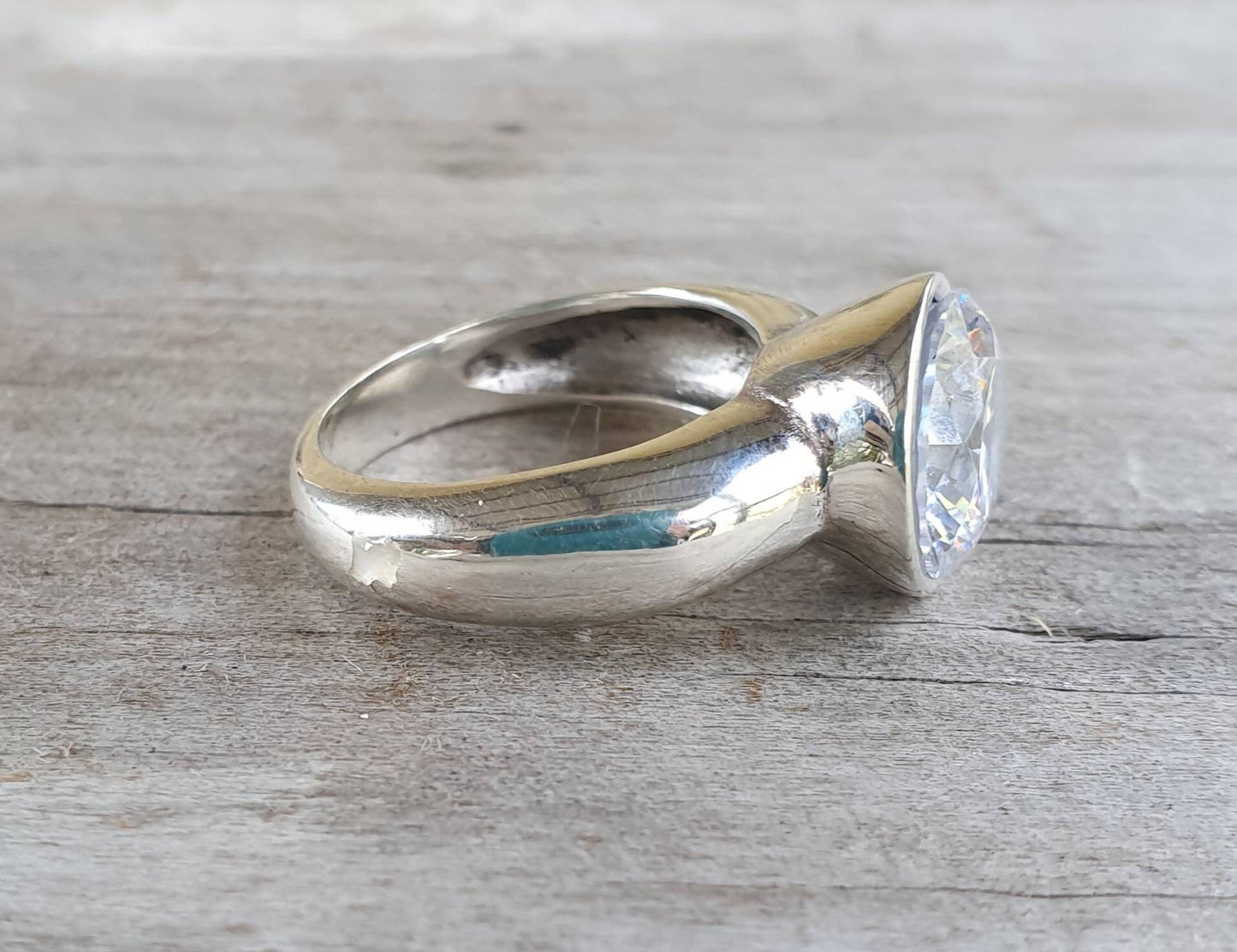 Cinnamon Cubic zirconia ring,sterling silver,champagne cz,chunky solitare,silver cz,handmade, ring,goddess,boho,solitare ring,new age,