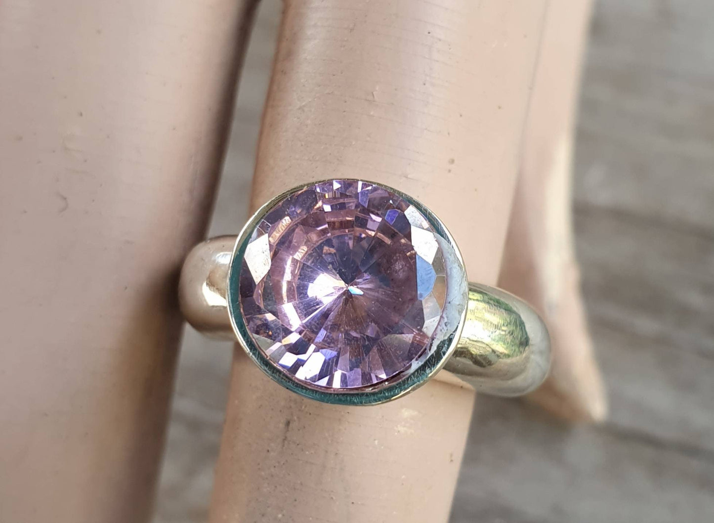 Cz ring,Pink,sterling silver,Cubic zirconia ring,chunky solitare,silver cz,handmade, ring,goddess,boho,solitare ring,new age,