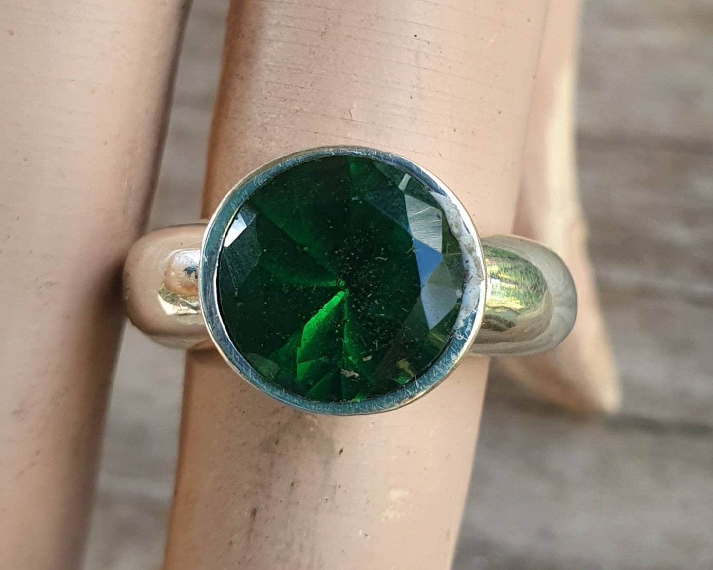 Green Cubic zirconia ring,sterling silver,green stone, cz,chunky solitare,silver cz,handmade, ring,goddess,boho,solitare ring,new age,