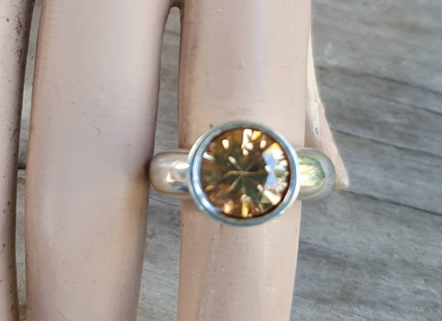 Cinnamon Cubic zirconia ring,sterling silver,champagne cz,chunky solitare,silver cz,handmade, ring,goddess,boho,solitare ring,new age,