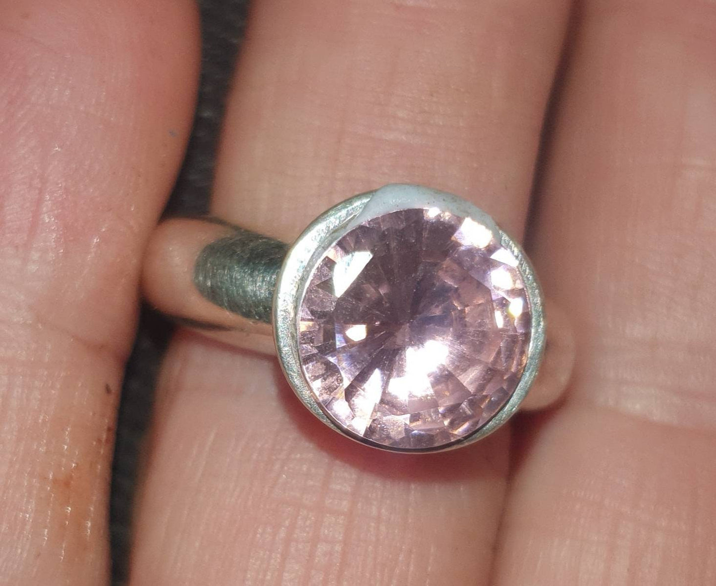 Cz ring,Pink,sterling silver,Cubic zirconia ring,chunky solitare,silver cz,handmade, ring,goddess,boho,solitare ring,new age,