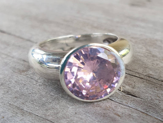 Cz ring,Pink,sterling silver,Cubic zirconia ring,chunky solitare,silver cz,handmade, ring,goddess,boho,solitare ring,new age,