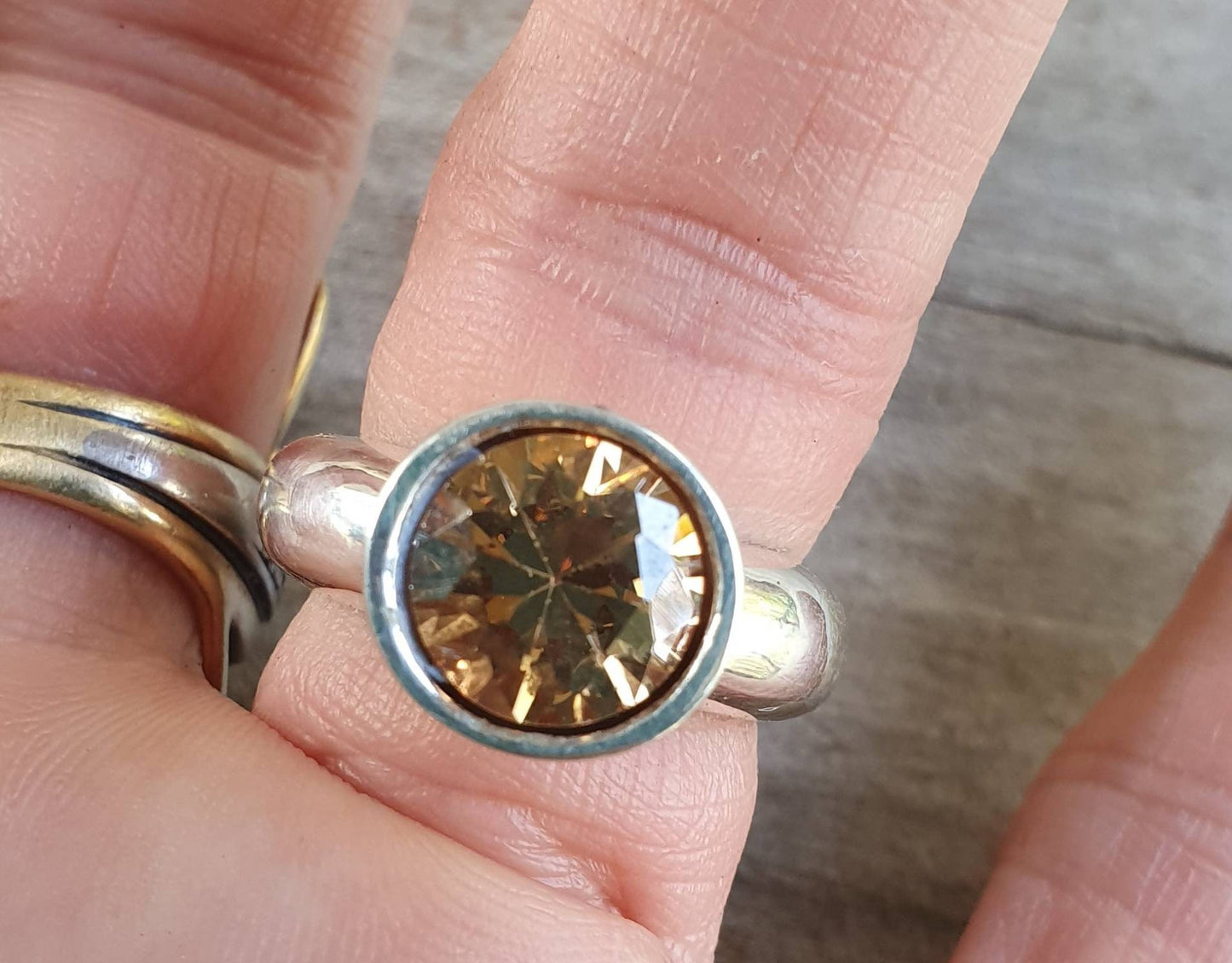 Cinnamon Cubic zirconia ring,sterling silver,champagne cz,chunky solitare,silver cz,handmade, ring,goddess,boho,solitare ring,new age,