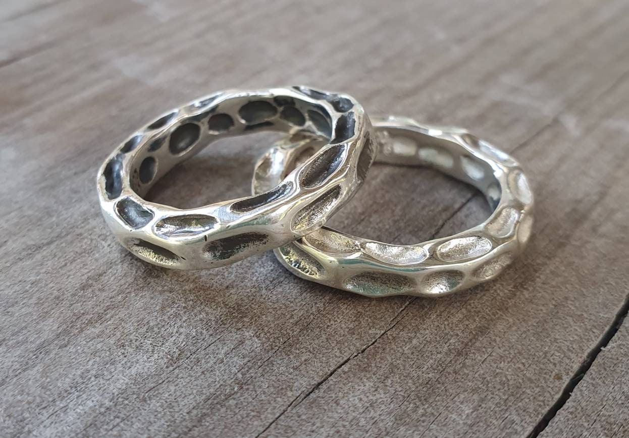 Nugget hammered ring, solid 925 Sterling silver,stacker band,industrial, rustic wedding band, unisex,men's fashion,handmade,steampunk