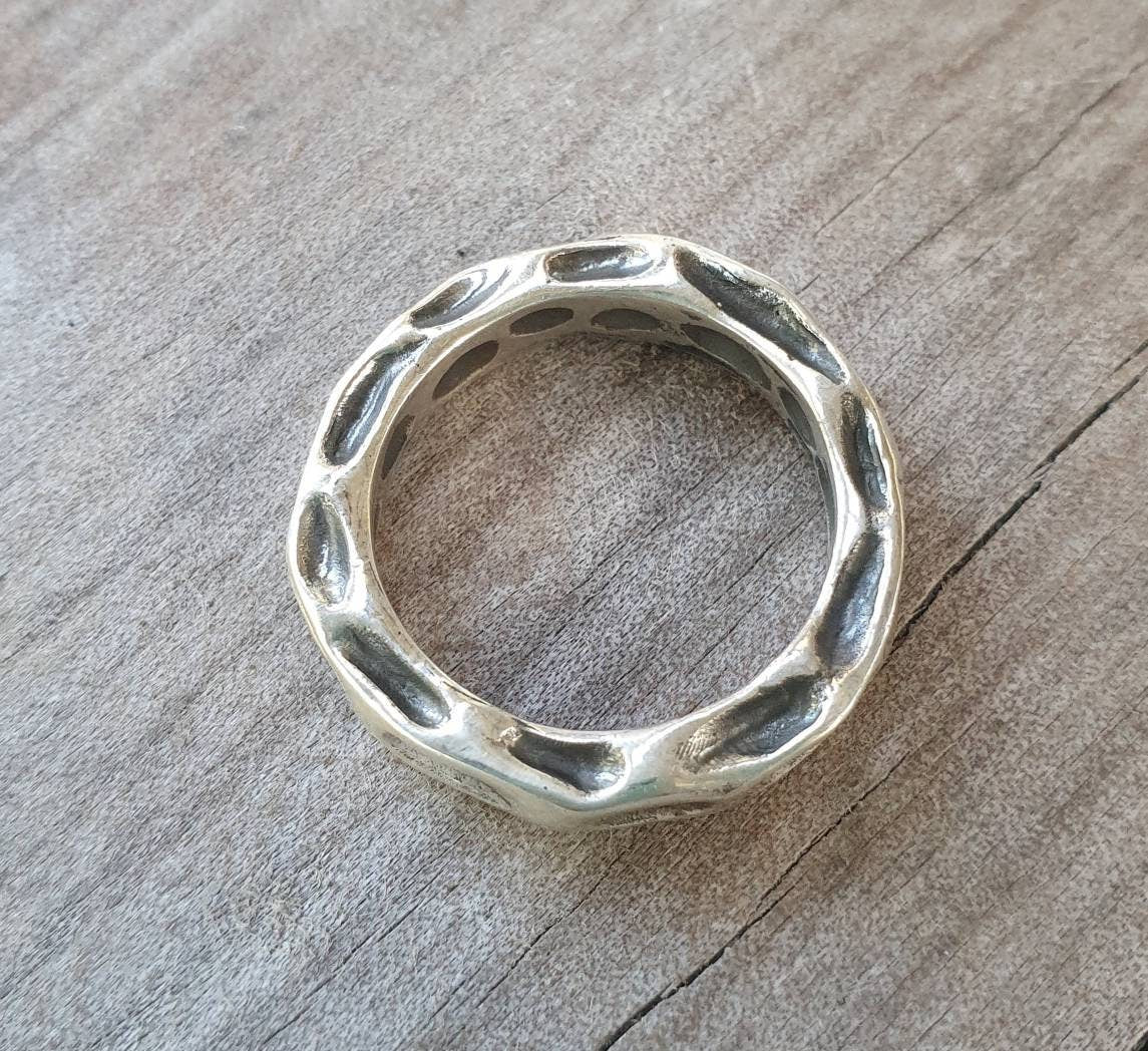 Nugget ring,chunky,Sterling silver,industrial, rustic ,hammered ,wedding band, unisex,men's fashion,handmade,steampunk,designer,