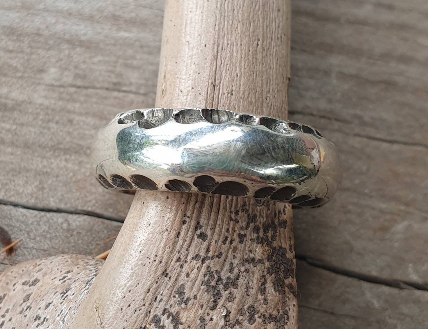 Thick 8mm silver band,925 sterling silver,19gms rustic handmade hammered ring,industrial,steampunk wedding,dress ring