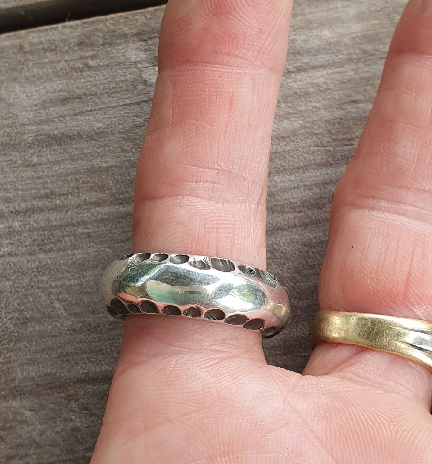 Thick 8mm silver band,925 sterling silver,19gms rustic handmade hammered ring,industrial,steampunk wedding,dress ring