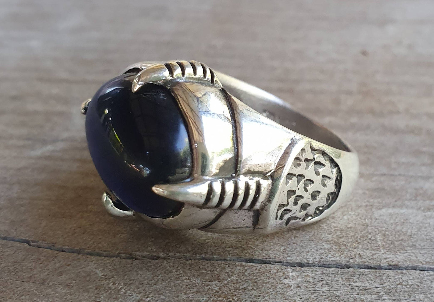 Blue tigers eye ring,sterling silver, claw ring,steampunk,dragon claw,gothic,punk,geiger,alien,talon,eagle,handmade,new age,