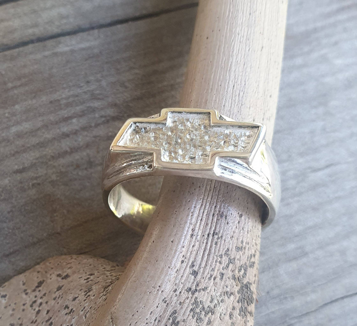Chev car ring,sterling silver, small cheve ring,rockabilly,hot rod,truck ring,vintage car,hipster,