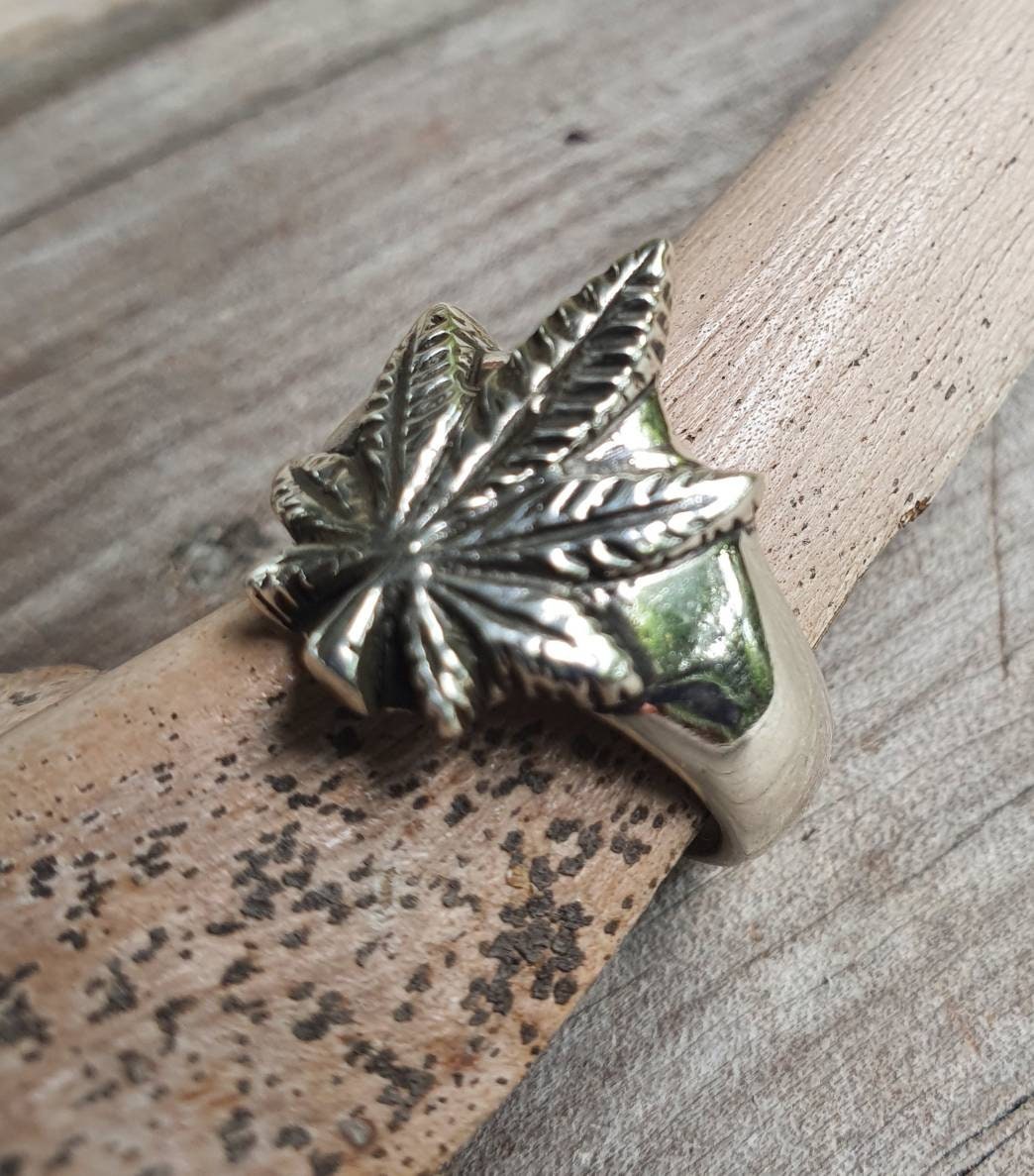 Marijuana ring, dope,weed, cannabis,mull,hippy,boho, sterling silver ring,hand made,organic jewelry,stoner,medical marijuana