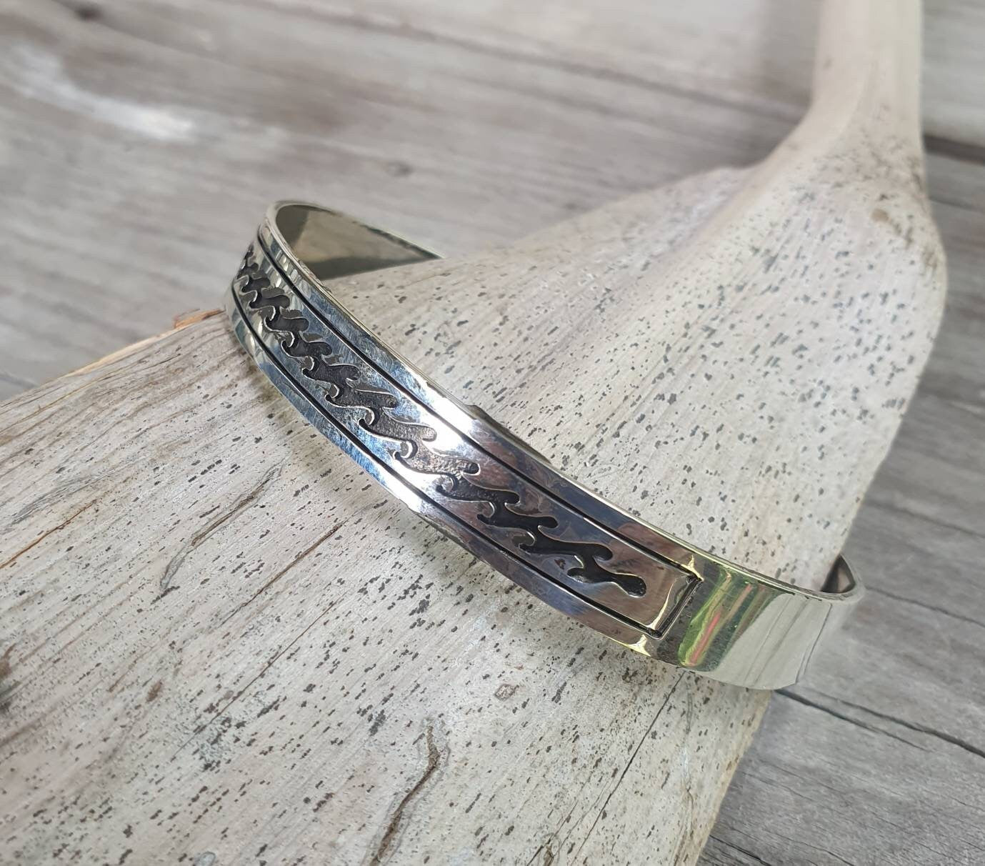 Silver cuff bracelet,sterling silver,wave bangle,tribal,unisex,boho,handmade