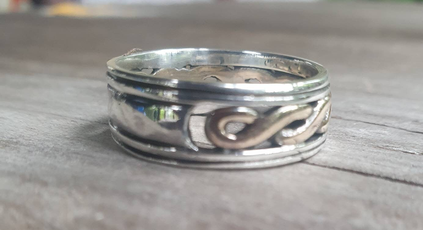 Gold and silver band,two tone ring,9k,9ct gold twist,sterling silver band,wedding,boho,man's fashion,unisex,designer,handmade