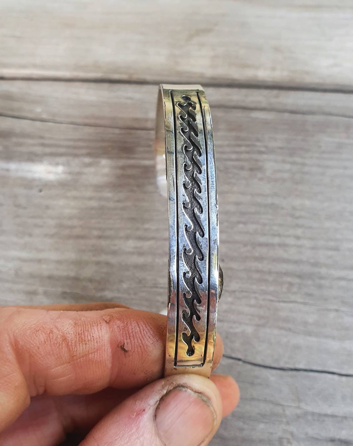 Silver cuff bracelet,sterling silver,wave bangle,tribal,unisex,boho,handmade