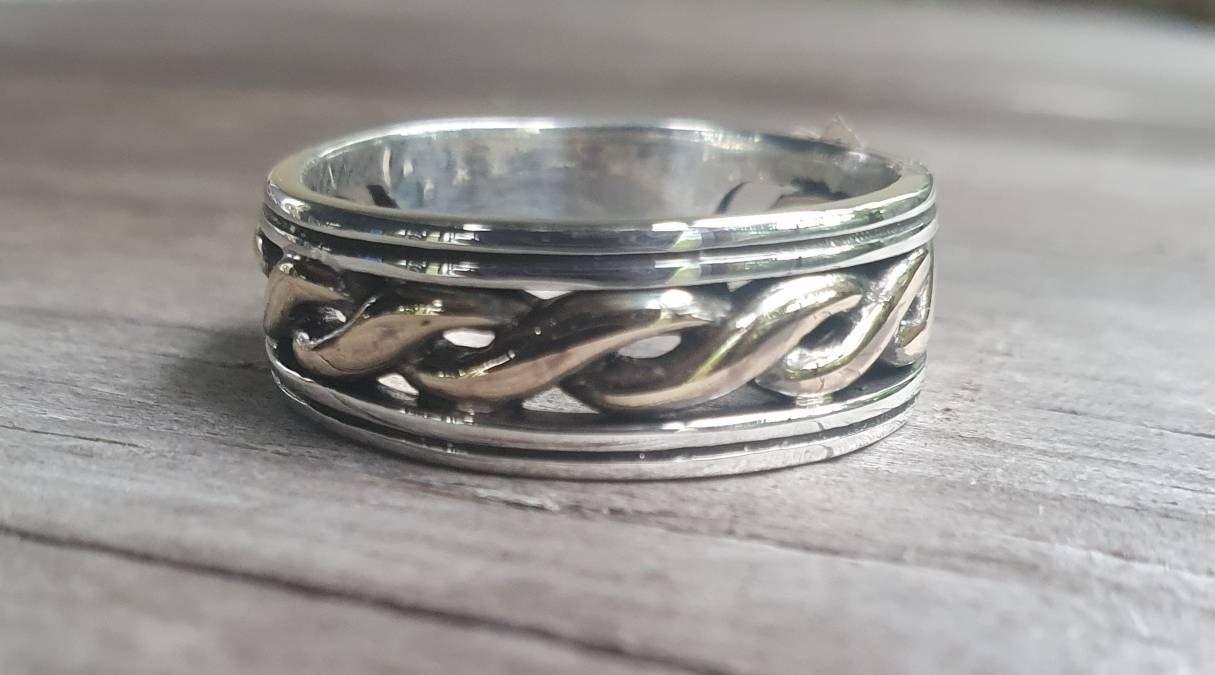 Gold and silver band,two tone ring,9k,9ct gold twist,sterling silver band,wedding,boho,man's fashion,unisex,designer,handmade