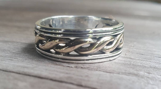 Gold and silver band,two tone ring,9k,9ct gold twist,sterling silver band,wedding,boho,man's fashion,unisex,designer,handmade