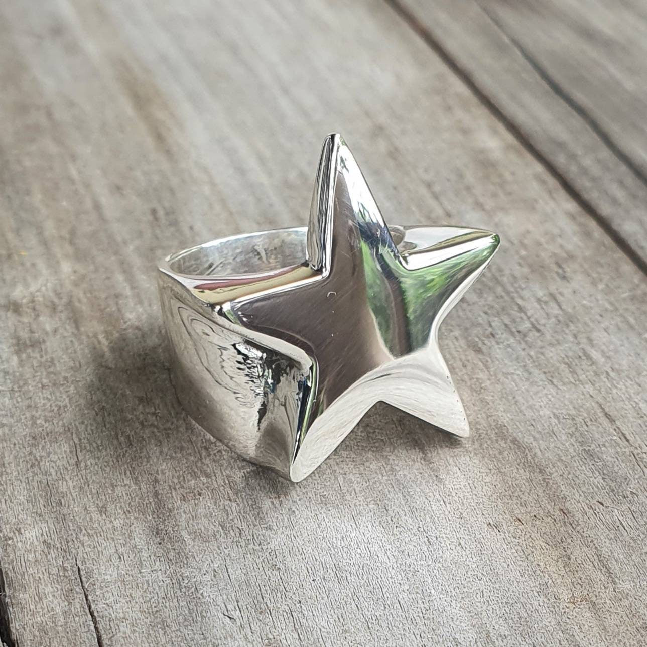 Large star ring,925 Sterling silver,flat solid,five pointed star,chunky ring,unisex,boho,hipster,designer fashion,