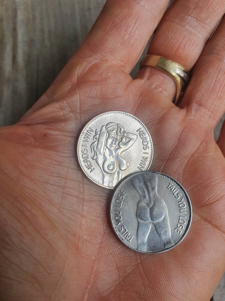 Silver coin,heads and tails coin, sterling silver.flip a coin,naked lady