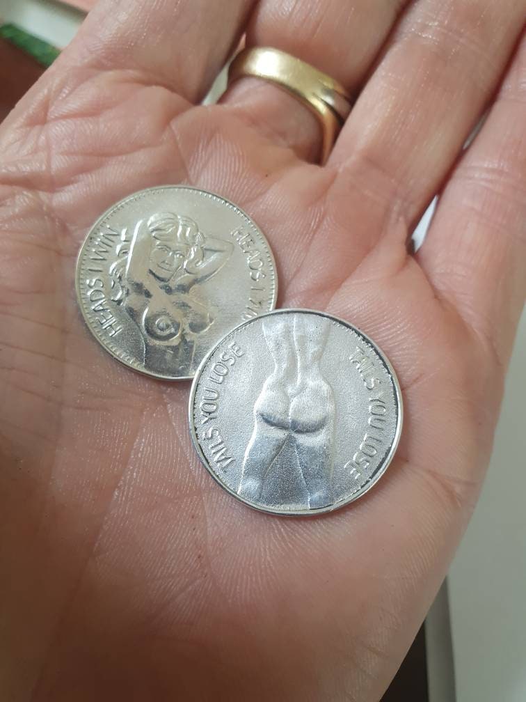 Silver coin,heads and tails coin, sterling silver.flip a coin,naked lady