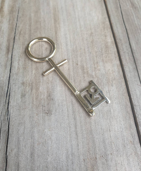Large key pendant,male gender symbol,vintage,1990s,brass,gold colour,