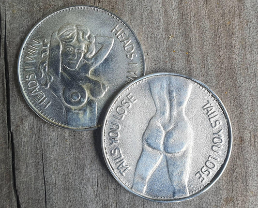 Silver coin,heads and tails coin, sterling silver.flip a coin,naked lady