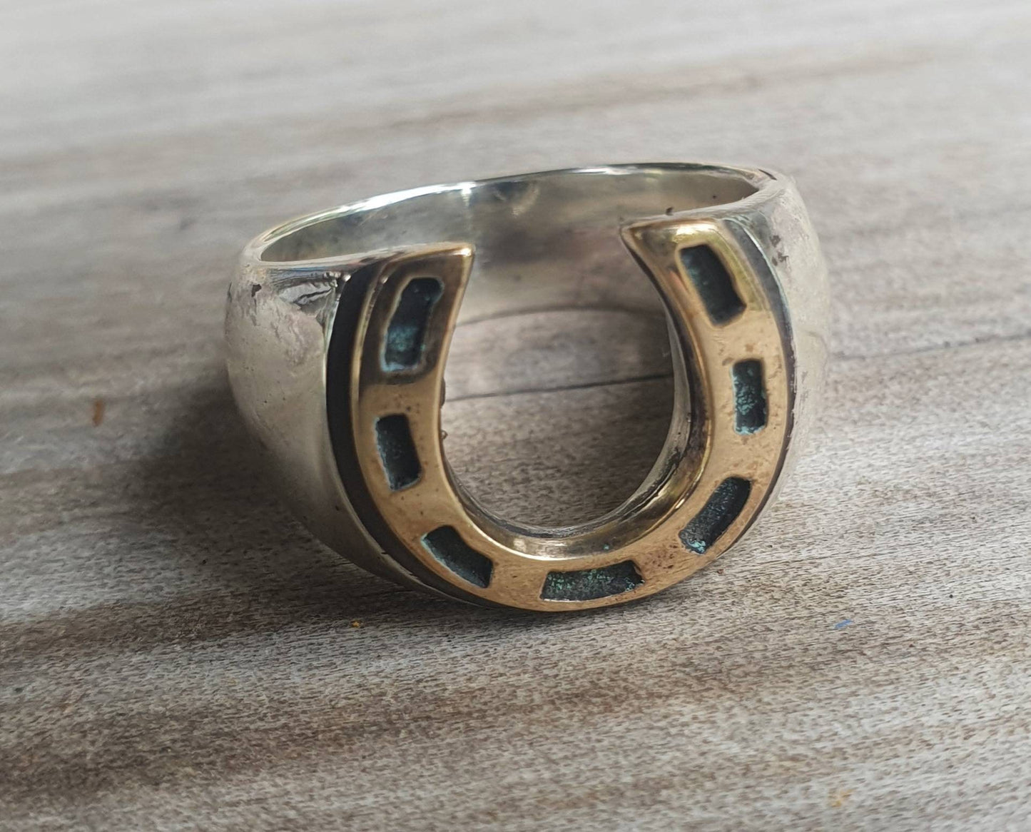 9k horseshoe ring,9ct &sterling silver,two tone,lucky ring,mixed metal, handmade, cowboy,boho shic,goddess,new age,mens fashion