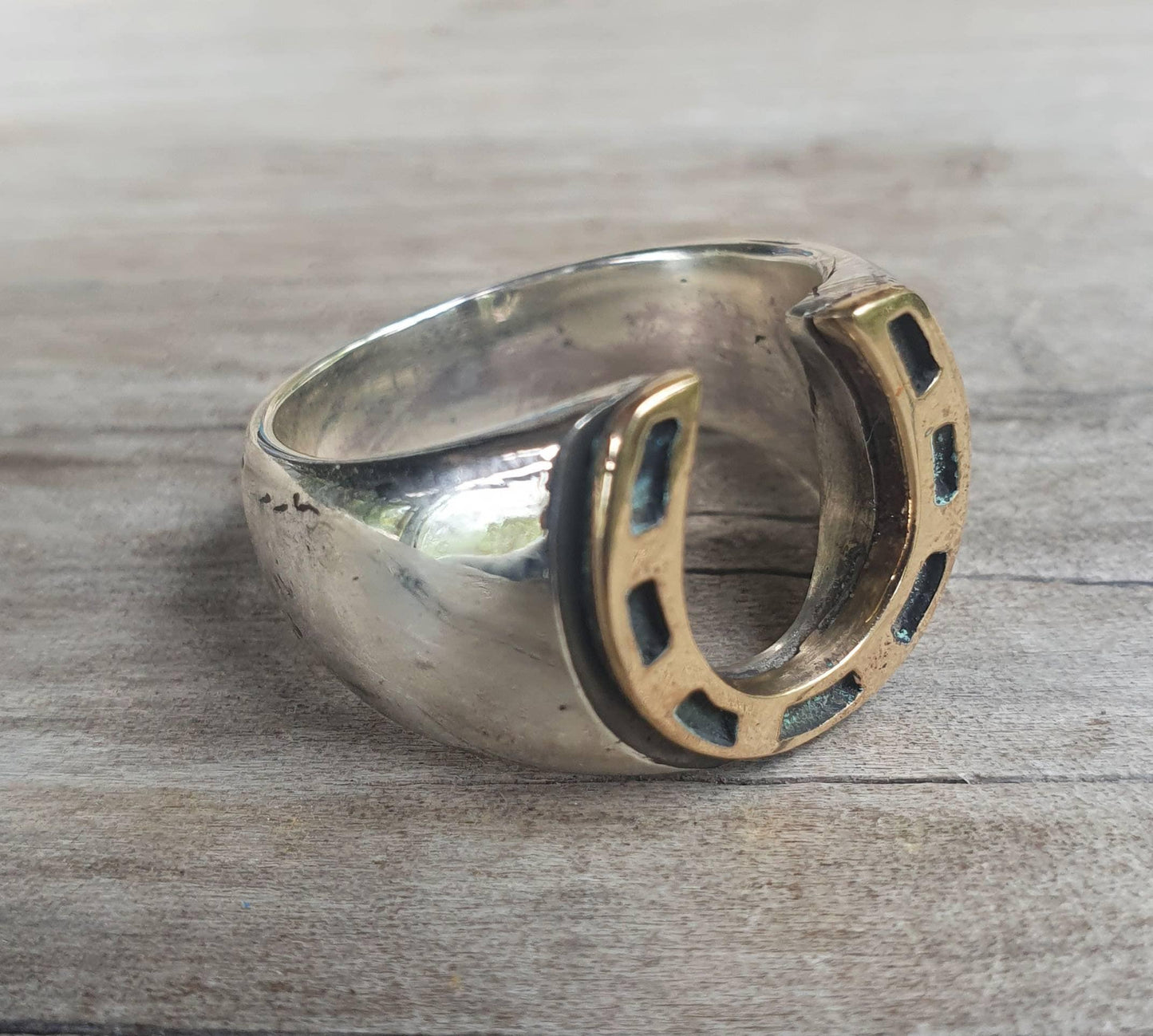 9k horseshoe ring,9ct &sterling silver,two tone,lucky ring,mixed metal, handmade, cowboy,boho shic,goddess,new age,mens fashion
