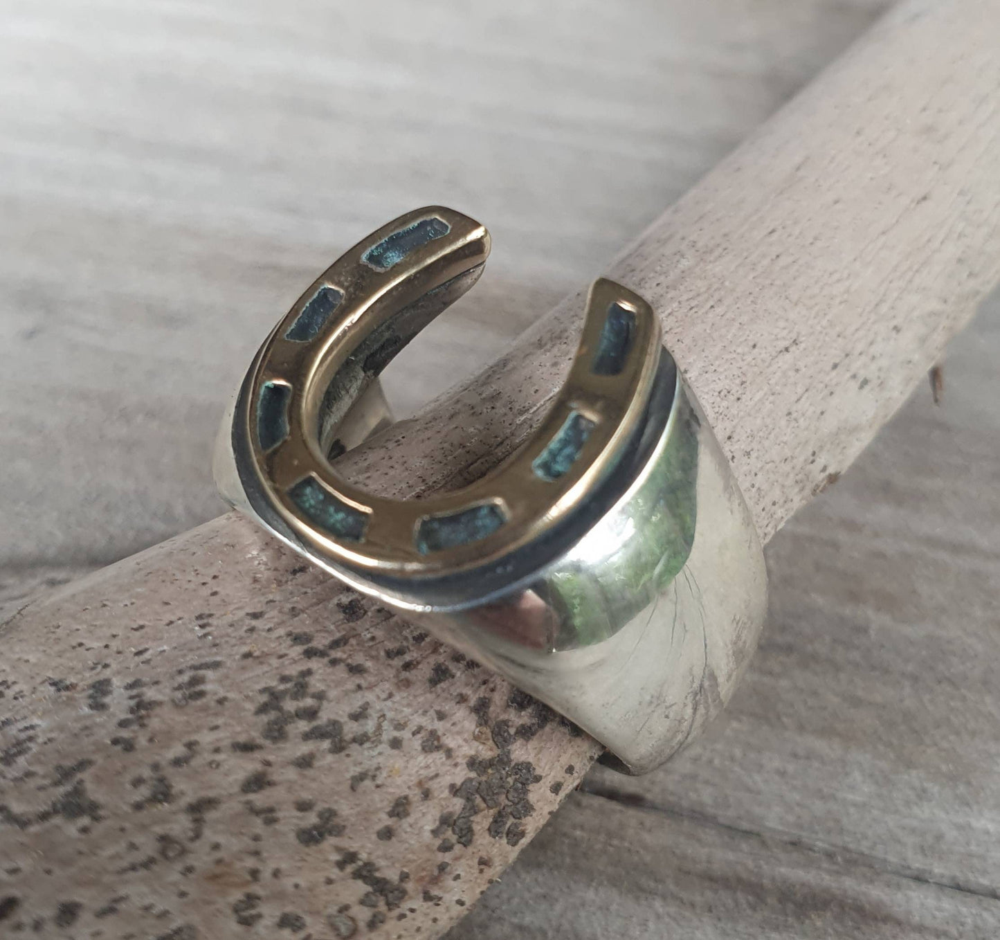 9k horseshoe ring,9ct &sterling silver,two tone,lucky ring,mixed metal, handmade, cowboy,boho shic,goddess,new age,mens fashion